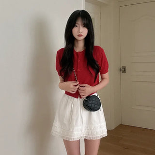 See-through loose-fitting short-sleeve knit cardigan
