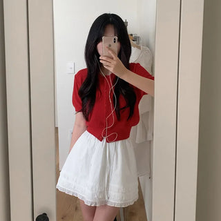 See-through loose-fitting short-sleeve knit cardigan