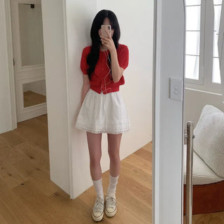 See-through loose-fitting short-sleeve knit cardigan
