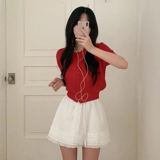 See-through loose-fitting short-sleeve knit cardigan