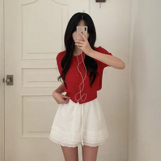 See-through loose-fitting short-sleeve knit cardigan