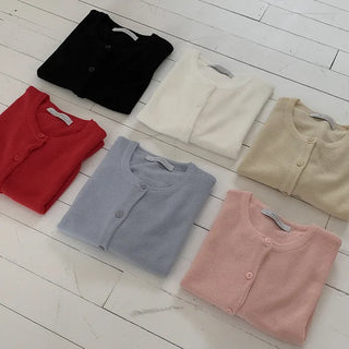 See-through loose-fitting short-sleeve knit cardigan