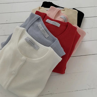 See-through loose-fitting short-sleeve knit cardigan