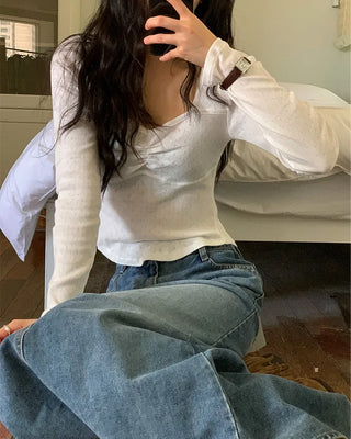 Denim long skirt
