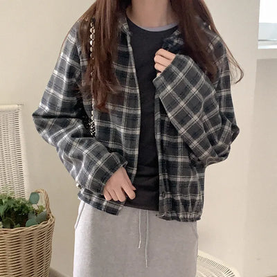 Checked hooded shirt