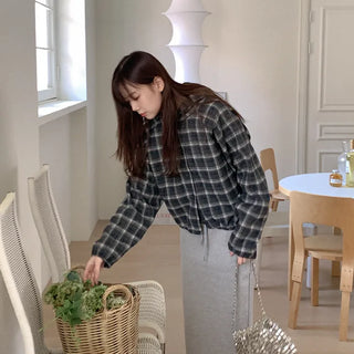 Checked hooded shirt