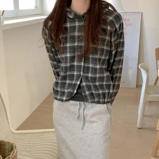 Checked hooded shirt