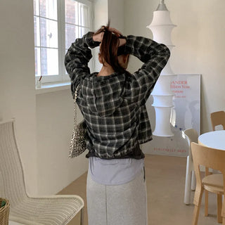 Checked hooded shirt