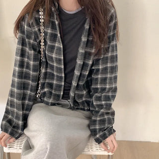 Checked hooded shirt