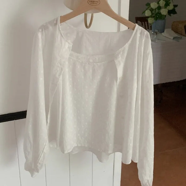 Punching Flower Sleeveless Top & Blouse Set