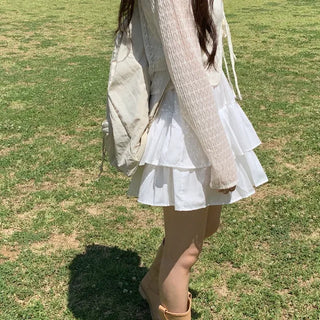 Mini elastic A-line chiffon white skort