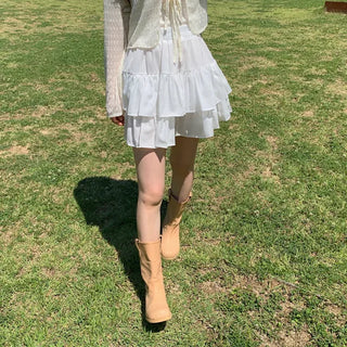 Mini elastic A-line chiffon white skort