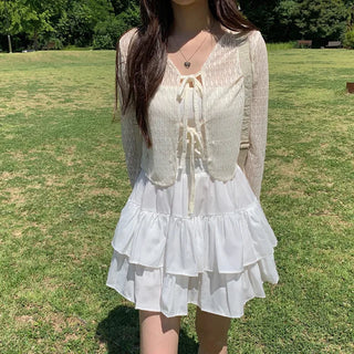 Autumn Skirt-Pants Mini Elastic Waist A-Line Chiffon White Skirt