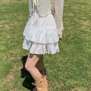 Autumn Skirt-Pants Mini Elastic Waist A-Line Chiffon White Skirt