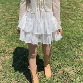 Autumn Skirt-Pants Mini Elastic Waist A-Line Chiffon White Skirt