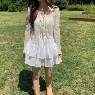 Autumn Skirt-Pants Mini Elastic Waist A-Line Chiffon White Skirt