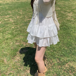 Autumn Skirt-Pants Mini Elastic Waist A-Line Chiffon White Skirt