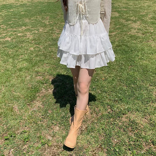 Autumn Skirt-Pants Mini Elastic Waist A-Line Chiffon White Skirt