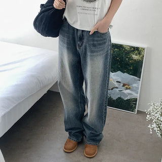Wide dark denim pants