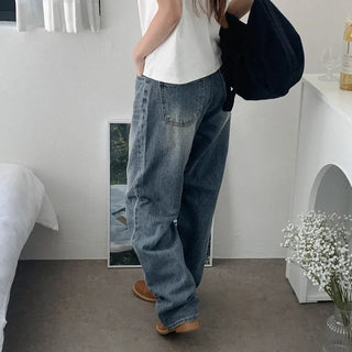 Wide dark denim pants