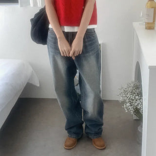 Wide dark denim pants