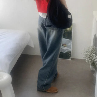 Wide dark denim pants
