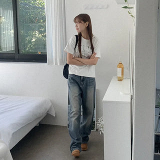 Wide dark denim pants