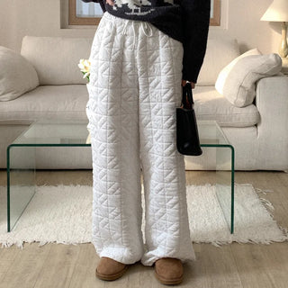 Quilted wide-leg elastic waist pants