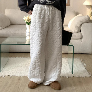 Quilted wide-leg elastic waist pants