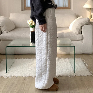 Quilted wide-leg elastic waist pants