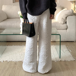 Quilted wide-leg elastic waist pants