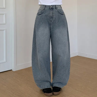 Pleated wide-leg denim pants
