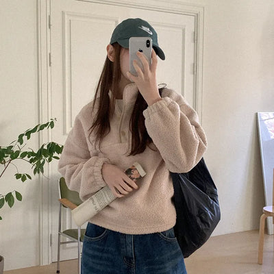 Brushed fleece dumble button sweatshirt