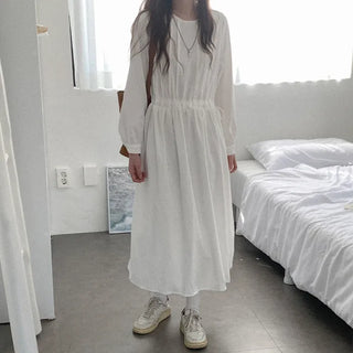 Tucked string long dress