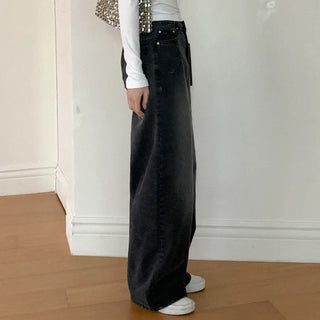 Wide black denim pants