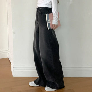 Wide black denim pants