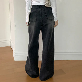 Wide black denim pants