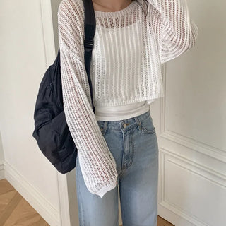 [SET] See-through mesh knit + sleeveless set