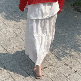 Flower stitch tiered long skirt