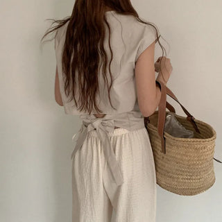 Back Ribbon Cotton Tank Top