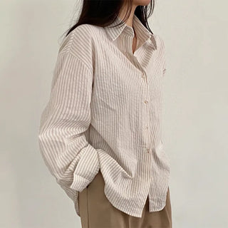 Long-sleeved striped oversized shirt