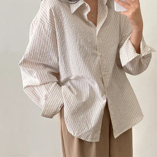Long-sleeved striped oversized shirt