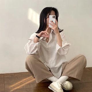 Long-sleeved striped oversized shirt