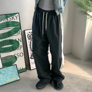 Two-tone nylon elastic waist pants