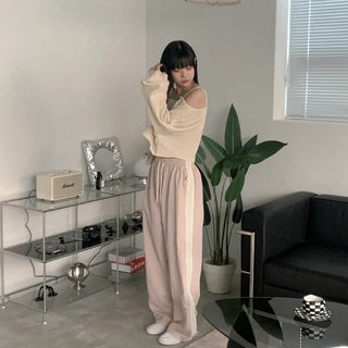 Two-tone nylon elastic waist pants