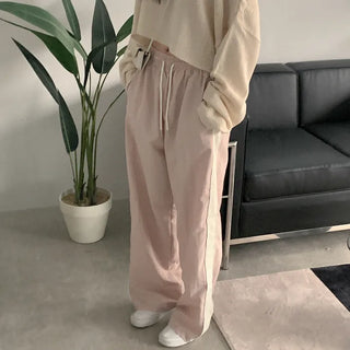 Two-tone nylon elastic waist pants