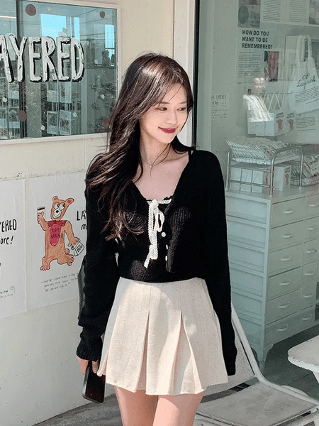 Tweed pleated mini skirt