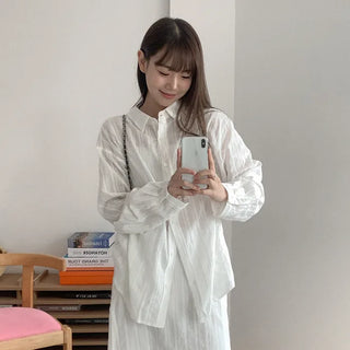 [2-Piece Set] Striped Border Shirt + Long Skirt Set