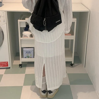 [2-Piece Set] Striped Border Shirt + Long Skirt Set