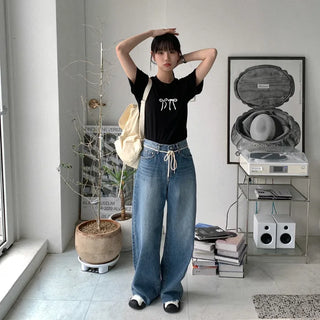 Wide string denim pants